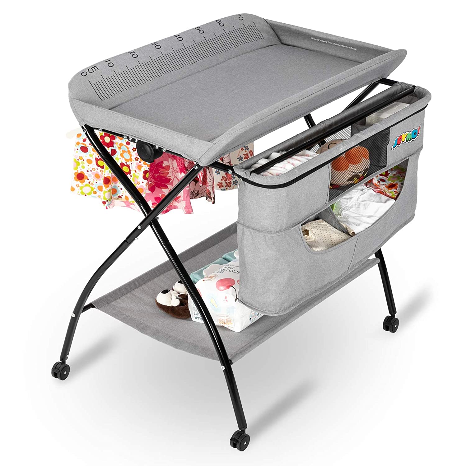 Babyjoy Baby Changing Table with Bathtub, Folding & Portable Diaper Station  with Wheels White