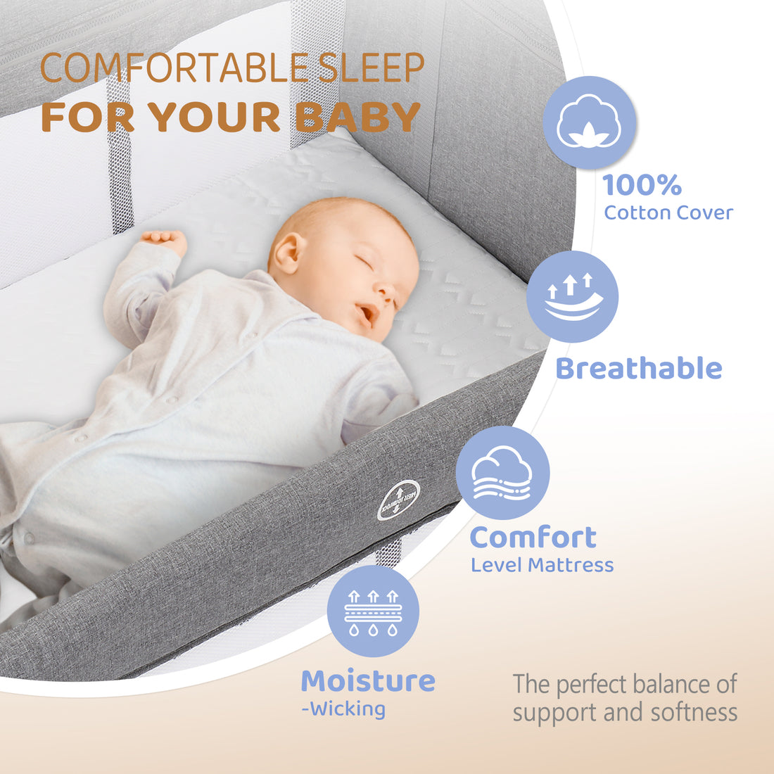 JOYMOR 3 in 1 Baby Bedside Sleeper with Bassinet Portable Folding ...