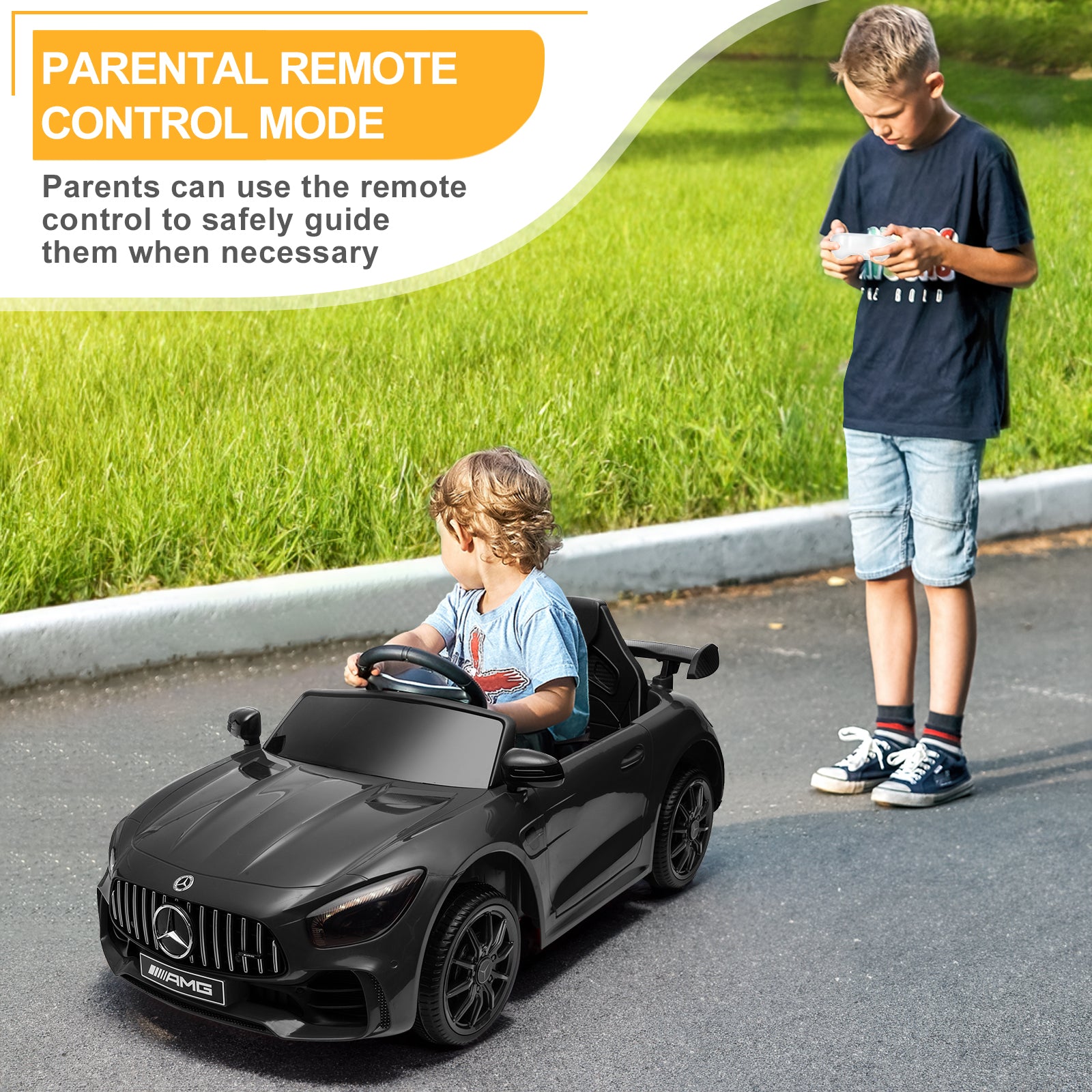 JOYMOR 12V Kids Ride On Car 2.4G Remote Control Licensed Mercedes Benz AMG GTR 12V Battery Powered Electric Vehicle Red