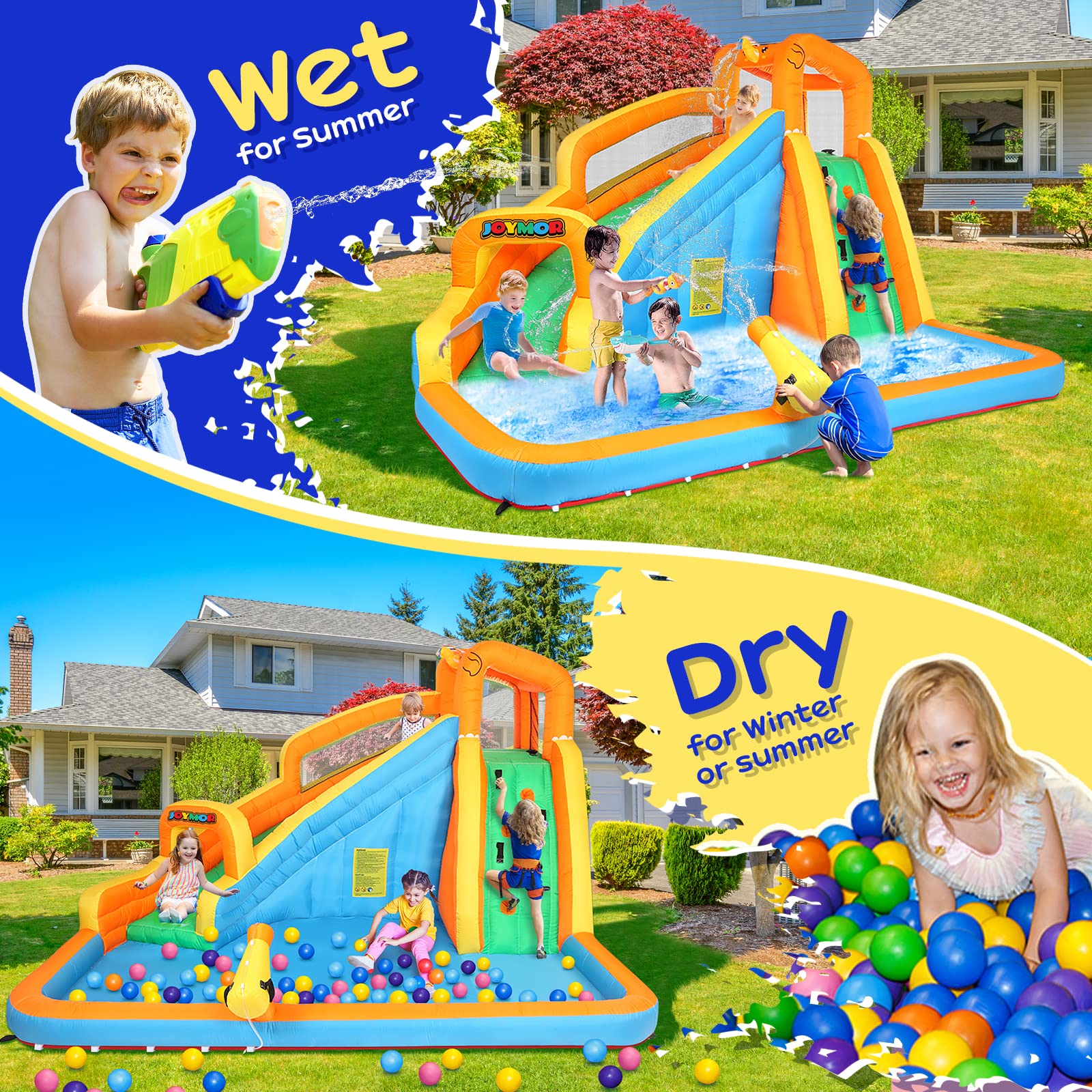 JOYMOR JOYMOR Inflatable Water Slide Bounce Castle House with Climbing ...