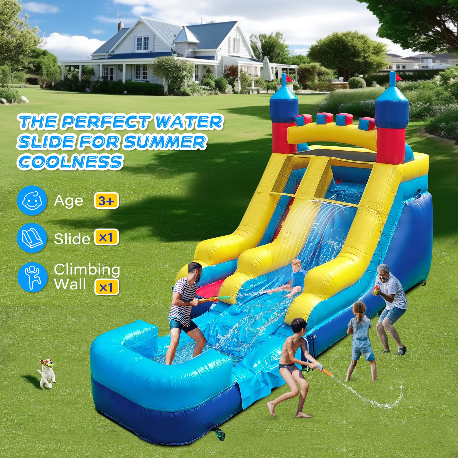 JOYMOR Commercial-Grade Inflatable Bounce House with Splash Pool and S ...