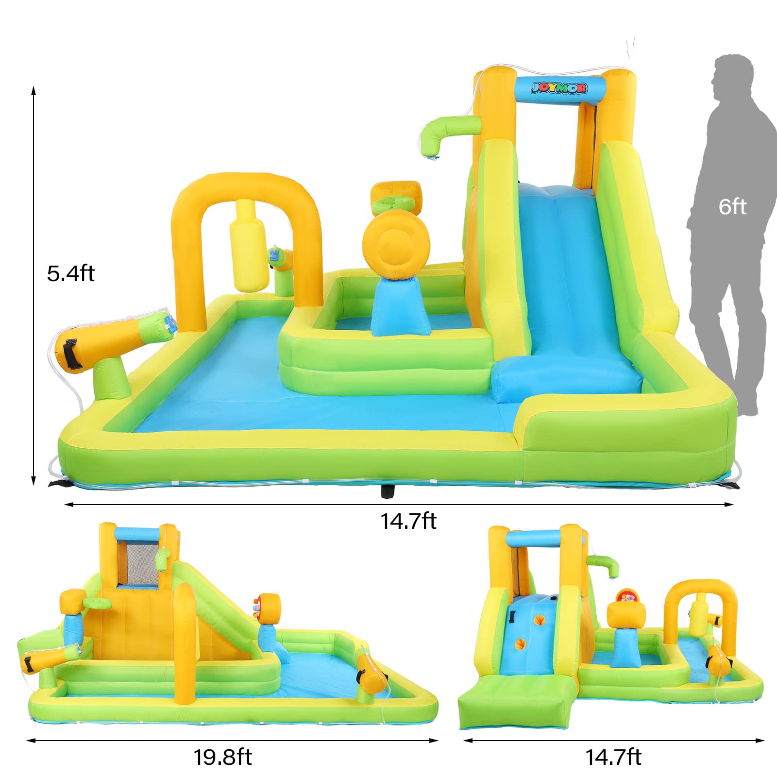 JOYMOR Inflatable Water Slide Park with Deep Swimming Pool w/Air Blowe ...