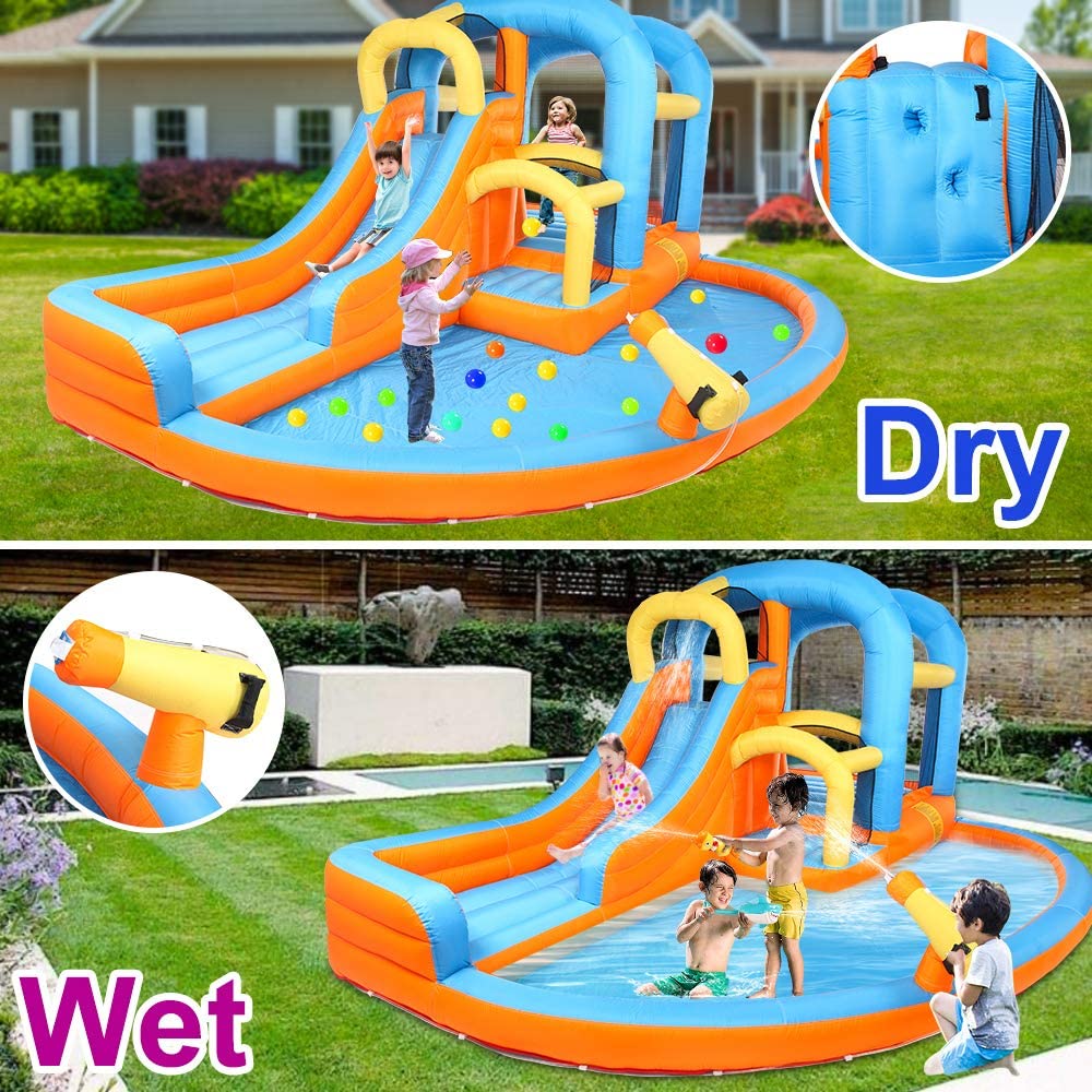 JOYMOR 5-in-1 Inflatable Bounce Water Slide Park Playhouse with Air Bl ...