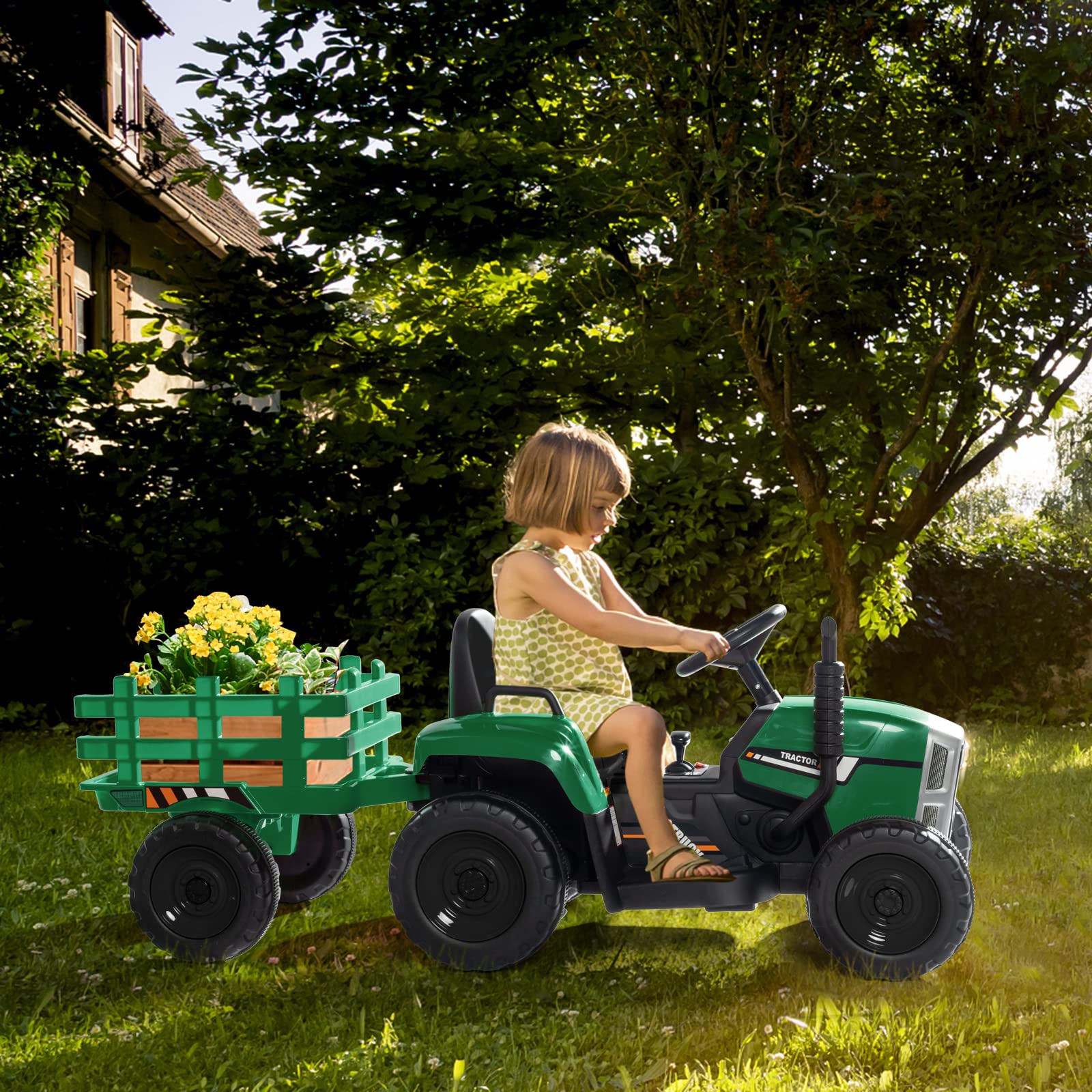  JOYMOR - Tractor con remolque, batería recargable de 12 V,  juguete agrícola de 2 velocidades, camión eléctrico resistente para niños  pequeños con remolque : Juguetes y Juegos